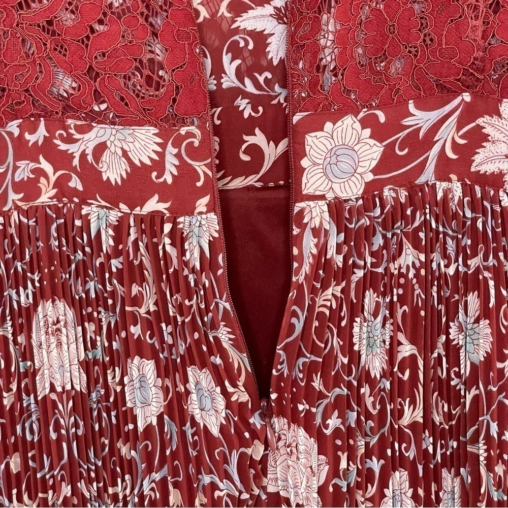 Anthropologie Plenty by Tracy Reese Arcadia Pleated Floral Midi Dress Crimson 8 - Picture 12 of 16